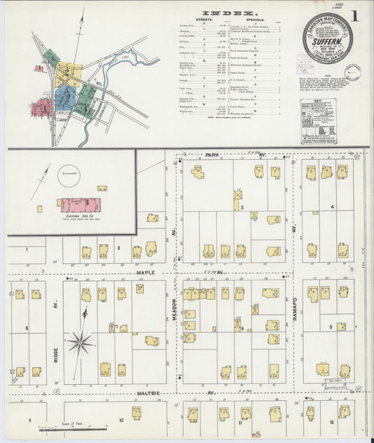 Sanborn Fire Insurance Map from Suffern, Rockland County, New York (1902), Sheet #0001 - Complete Map Set gallery image, historic Sanborn map, vintage wall art, New York New York