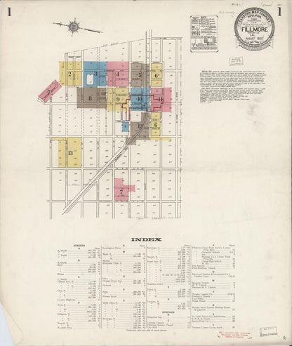Sanborn Fire Insurance Map from Fillmore, Ventura County, California (1923), Sheet #0001 - Complete Map Set gallery image, historic Sanborn map, vintage wall art, California California