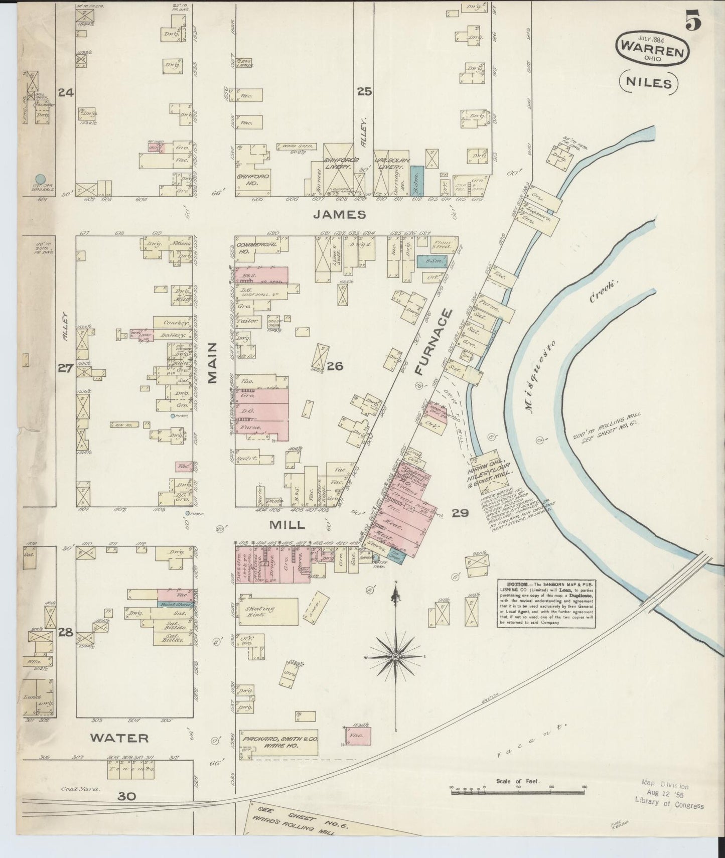 Sanborn Fire Insurance Map from Warren, Trumbull County, Ohio (1884), Sheet #0005 - Complete Map Set gallery image, historic Sanborn map, vintage wall art, Ohio Ohio