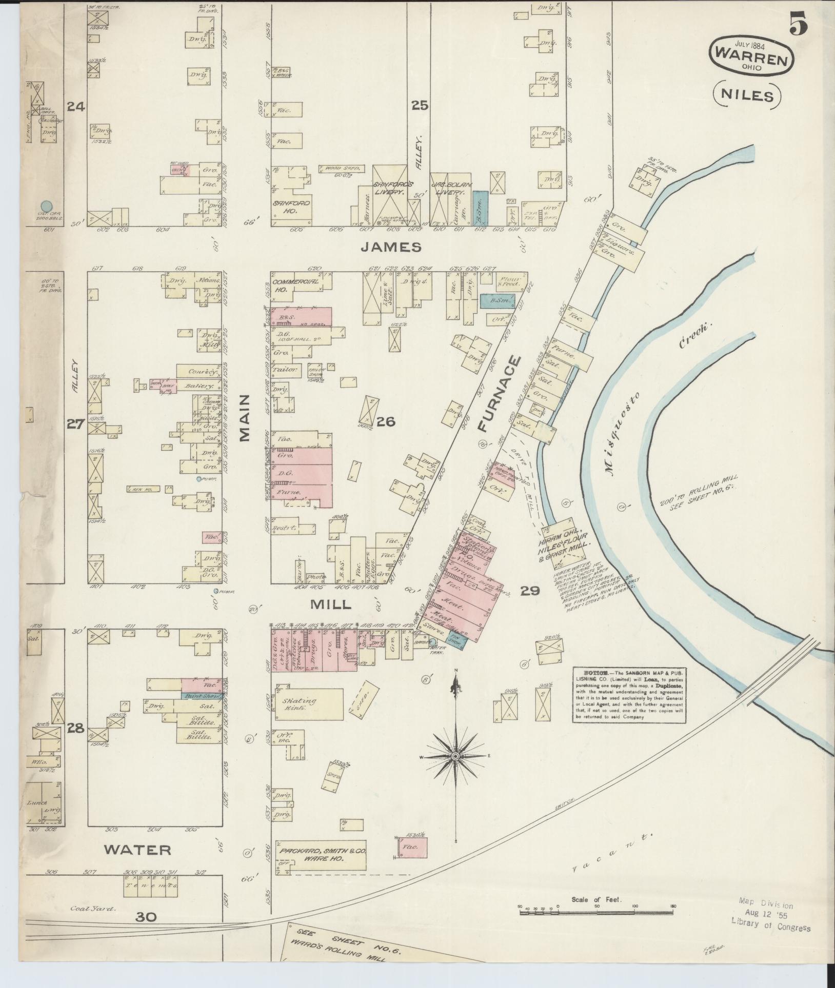 Sanborn Fire Insurance Map from Warren, Trumbull County, Ohio (1884), Sheet #0005 - Complete Map Set gallery image, historic Sanborn map, vintage wall art, Ohio Ohio