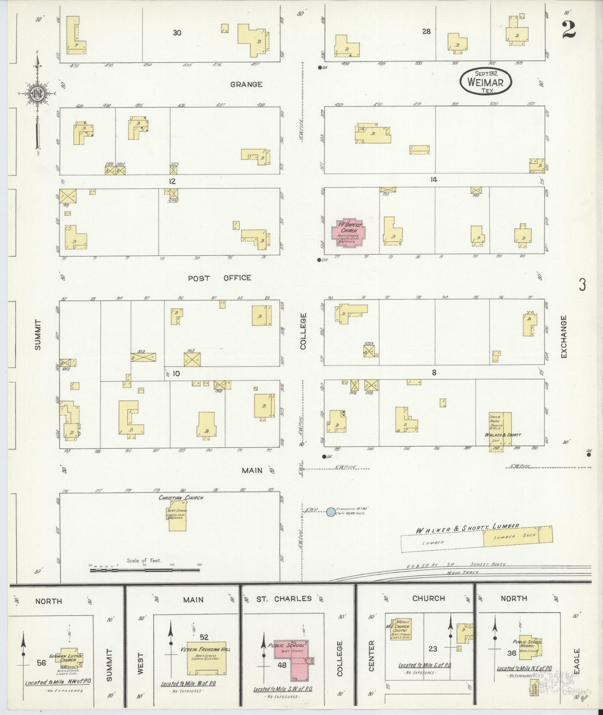 Sanborn Fire Insurance Map from Weimar, Colorado County, Texas (1912), Sheet #0002 - Historic Sanborn Fire Insurance Map Print, vintage old map wall art, antique decor, genealogy gift, Texas Texas map