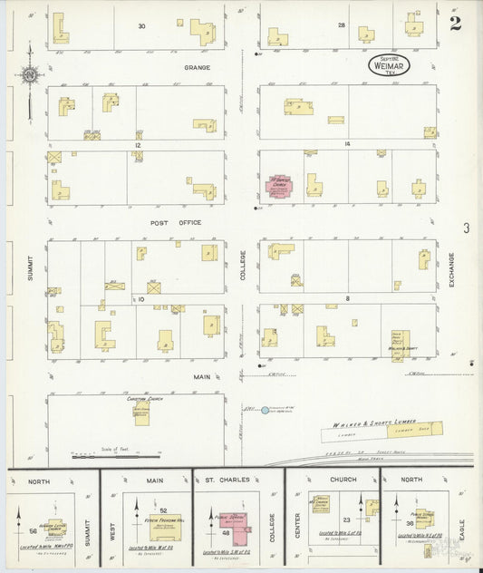 Sanborn Fire Insurance Map from Weimar, Colorado County, Texas (1912), Sheet #0002 - Historic Sanborn Fire Insurance Map Print, vintage old map wall art, antique decor, genealogy gift, Texas Texas map