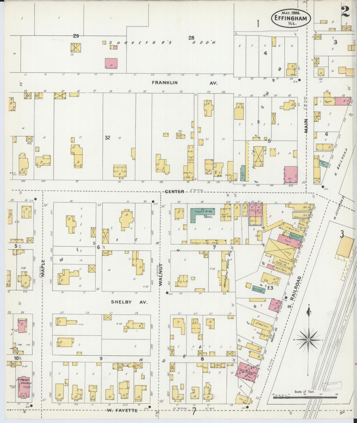 Sanborn Fire Insurance Map from Effingham, Effingham County, Illinois (1906), Sheet #0002 - Complete Map Set gallery image, historic Sanborn map, vintage wall art, Illinois Illinois