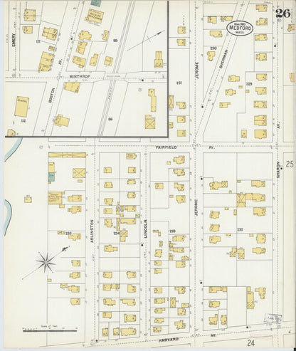 Sanborn Fire Insurance Map from Medford, Middlesex County, Massachusetts (1903), Sheet #0026 - Historic Sanborn Fire Insurance Map Print, vintage old map wall art, antique decor, genealogy gift, Massachusetts Massachusetts map