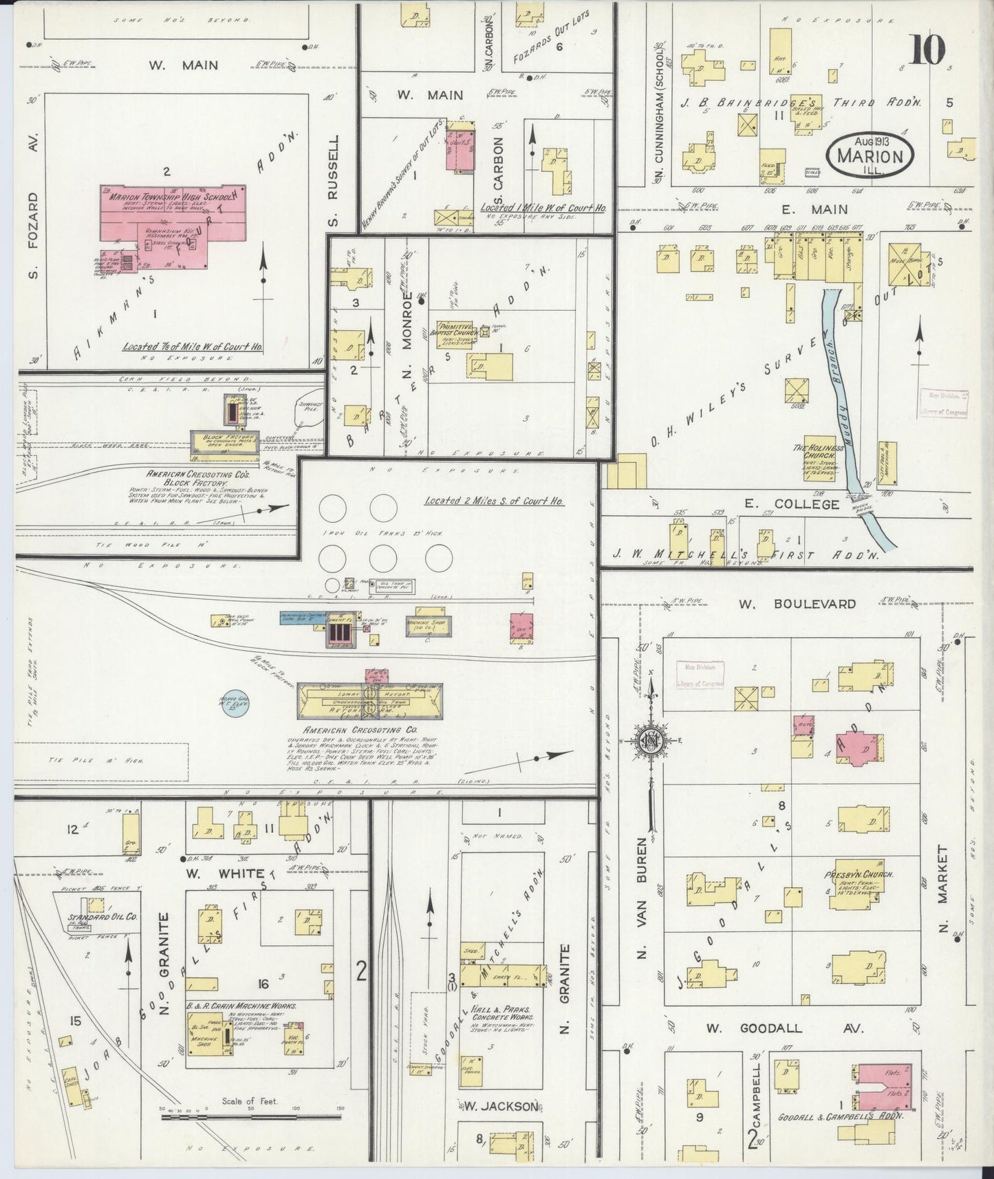Sanborn Fire Insurance Map from Marion, Williamson County, Illinois (1913), Sheet #0010 - Complete Map Set gallery image, historic Sanborn map, vintage wall art, Illinois Illinois