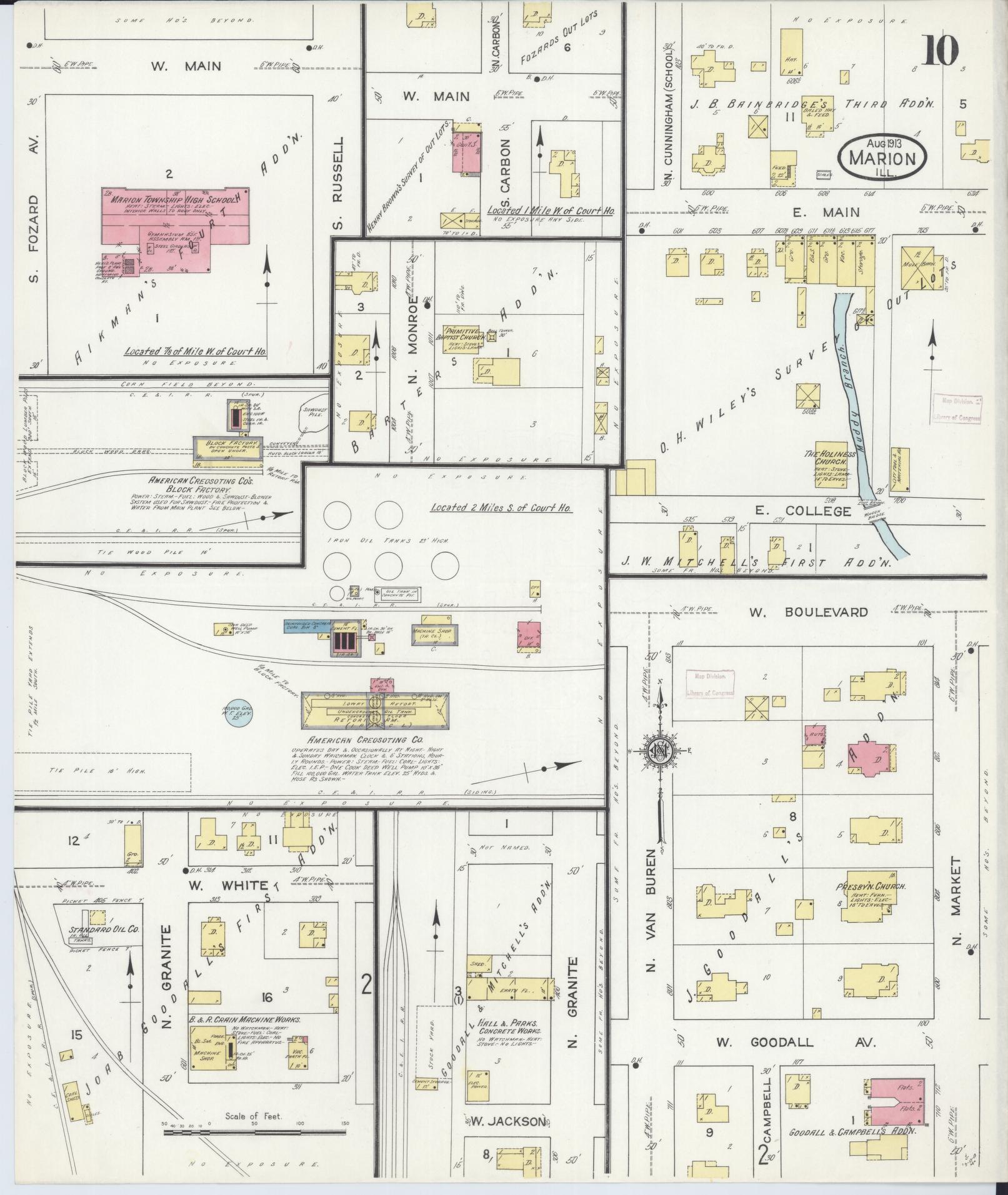 Sanborn Fire Insurance Map from Marion, Williamson County, Illinois (1913), Sheet #0010 - Complete Map Set gallery image, historic Sanborn map, vintage wall art, Illinois Illinois