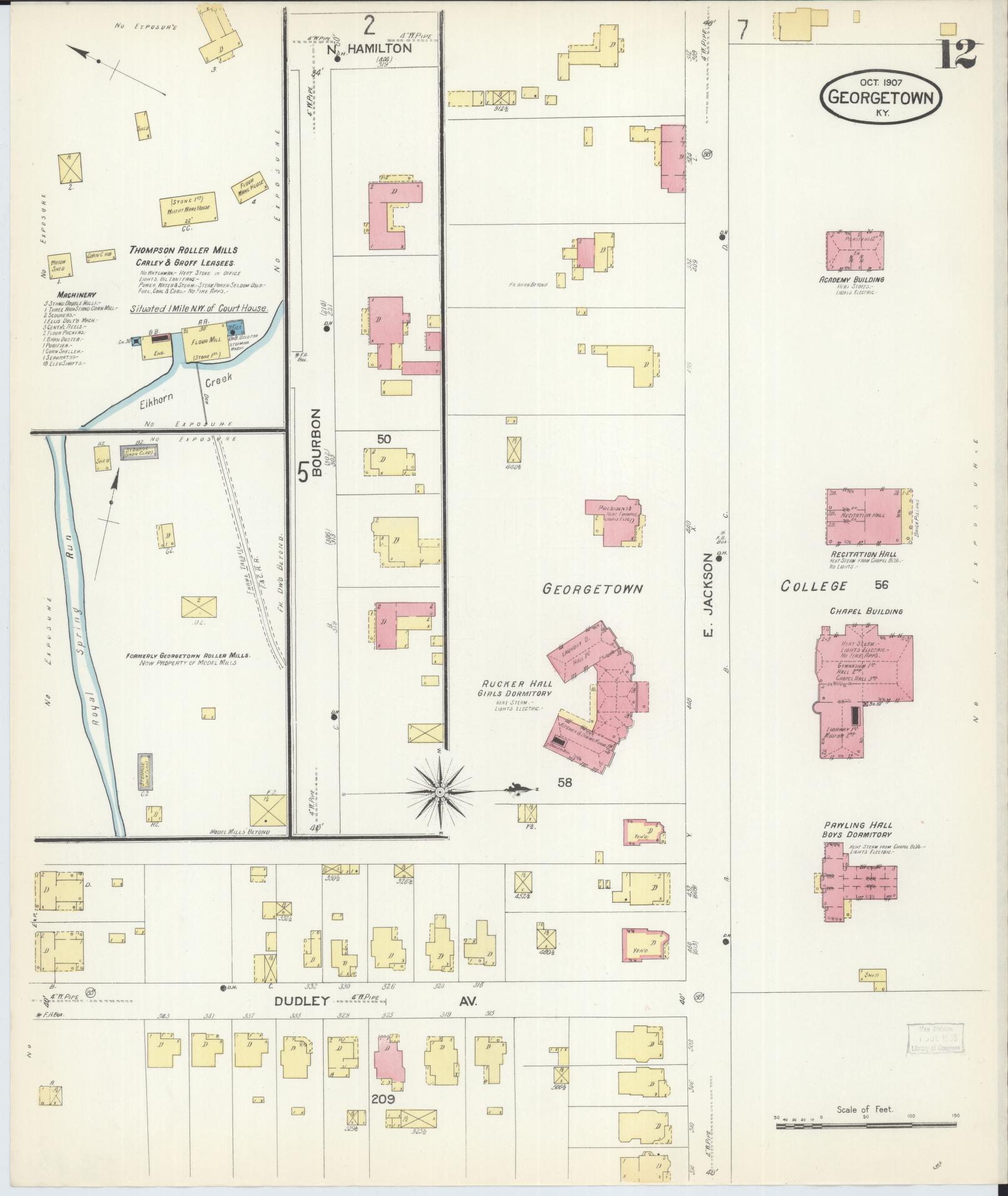 Sanborn Fire Insurance Map from Georgetown, Scott County, Kentucky (1907), Sheet #0012 - Historic Sanborn Fire Insurance Map Print, vintage old map wall art, antique decor, genealogy gift, Kentucky Kentucky map