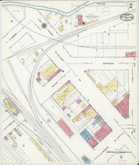 Sanborn Fire Insurance Map from Fort Collins, Larimer County, Colorado (1917), Sheet #0002 - Historic Sanborn Fire Insurance Map Print, vintage old map wall art, antique decor, genealogy gift, Colorado Colorado map