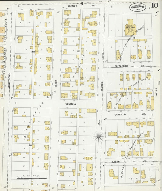 Sanborn Fire Insurance Map from Marinette, Marinette County, Wisconsin (1901), Sheet #0010 - Historic Sanborn Fire Insurance Map Print, vintage old map wall art, antique decor, genealogy gift, Wisconsin Wisconsin map