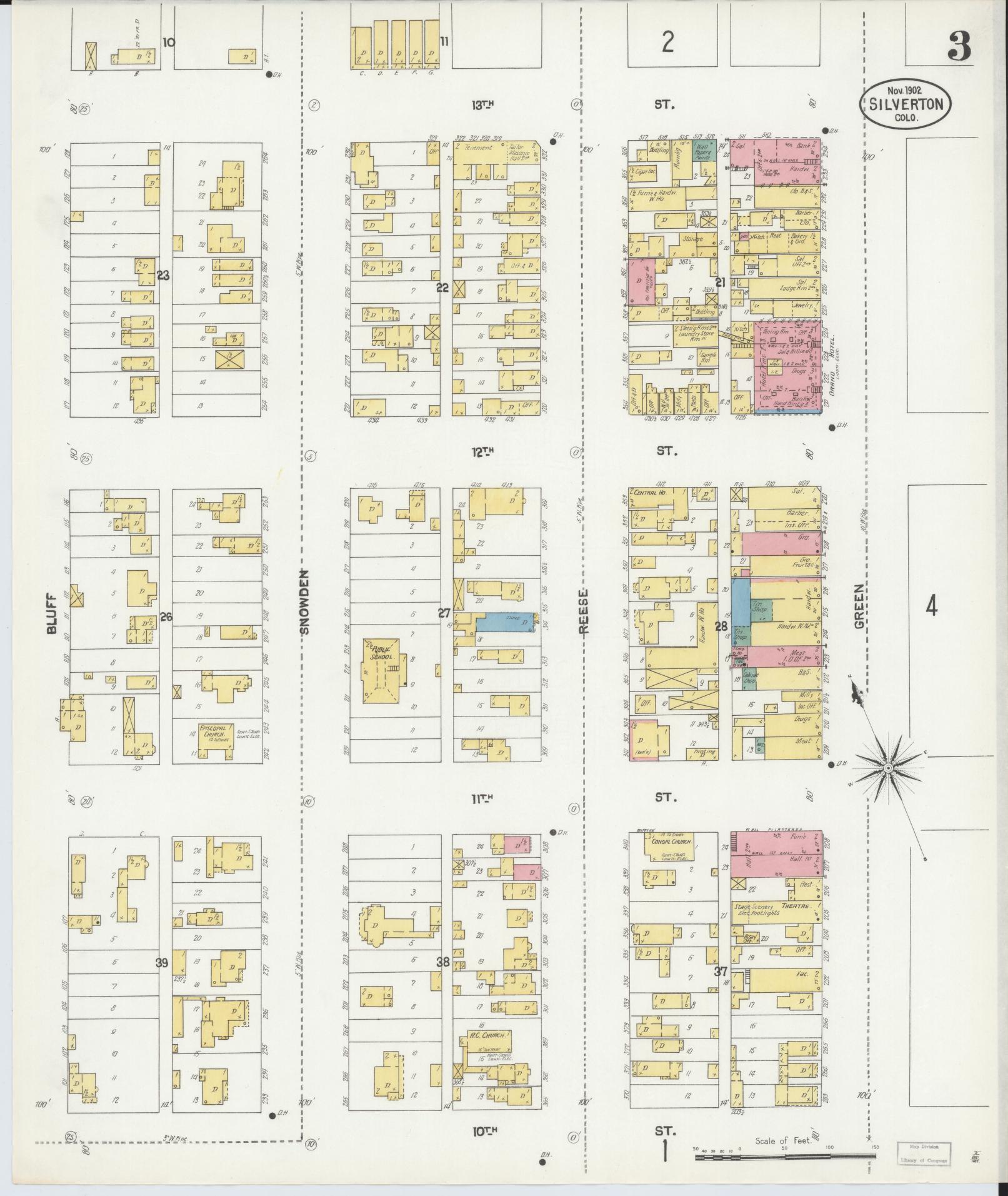 Sanborn Fire Insurance Map from Silverton, San Juan County, Colorado (1902), Sheet #0003 - Historic Sanborn Fire Insurance Map Print, vintage old map wall art, antique decor, genealogy gift, Colorado Colorado map