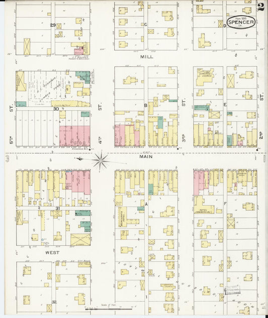 Sanborn Fire Insurance Map from Spencer, Clay County, Iowa (1893), Sheet #0002 - Historic Sanborn Fire Insurance Map Print, vintage old map wall art