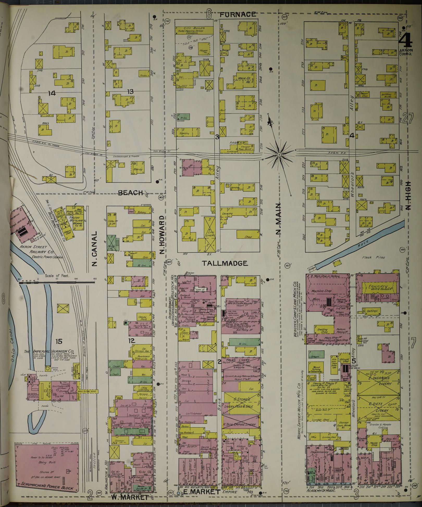 Sanborn Fire Insurance Map from Akron, Summit County, Ohio (1892), Sheet #0004 - Historic Sanborn Fire Insurance Map Print, vintage old map wall art, antique decor, genealogy gift, Ohio Ohio map