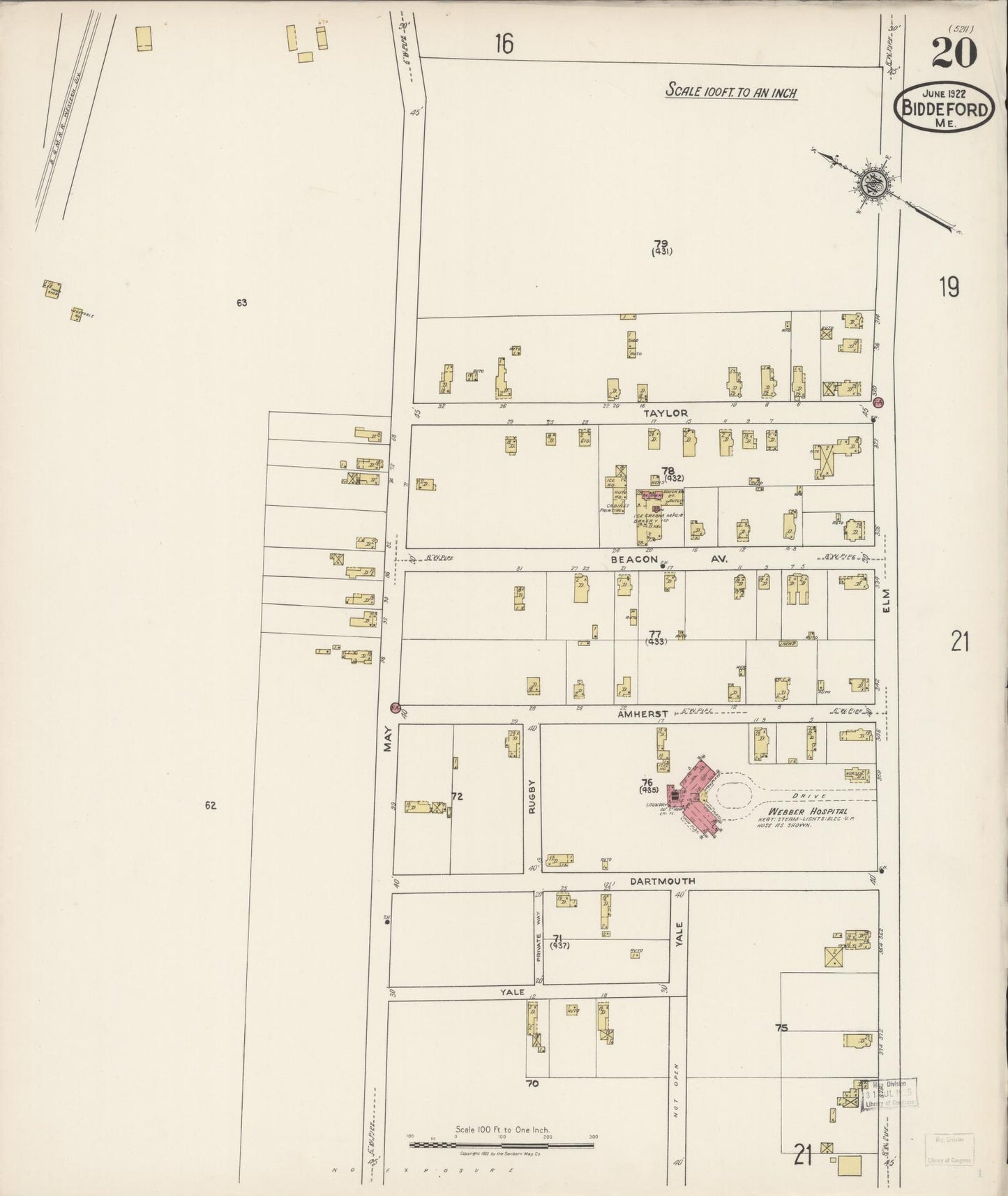 Sanborn Fire Insurance Map from Biddeford, York County, Maine (1922), Sheet #0020 - Complete Map Set gallery image, historic Sanborn map, vintage wall art, Maine Maine