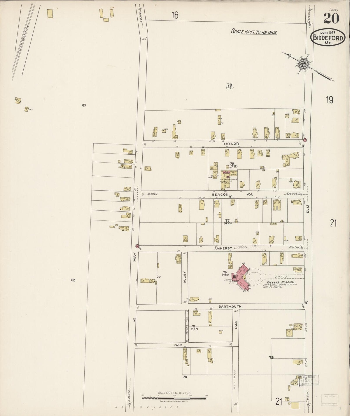Sanborn Fire Insurance Map from Biddeford, York County, Maine (1922), Sheet #0020 - Complete Map Set gallery image, historic Sanborn map, vintage wall art, Maine Maine