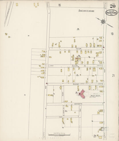 Sanborn Fire Insurance Map from Biddeford, York County, Maine (1922), Sheet #0020 - Complete Map Set gallery image, historic Sanborn map, vintage wall art, Maine Maine