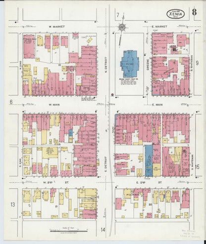 Sanborn Fire Insurance Map from Xenia, Greene County, Ohio (1919), Sheet #0008 - Historic Sanborn Fire Insurance Map Print, vintage old map wall art, antique decor, genealogy gift, Ohio Ohio map