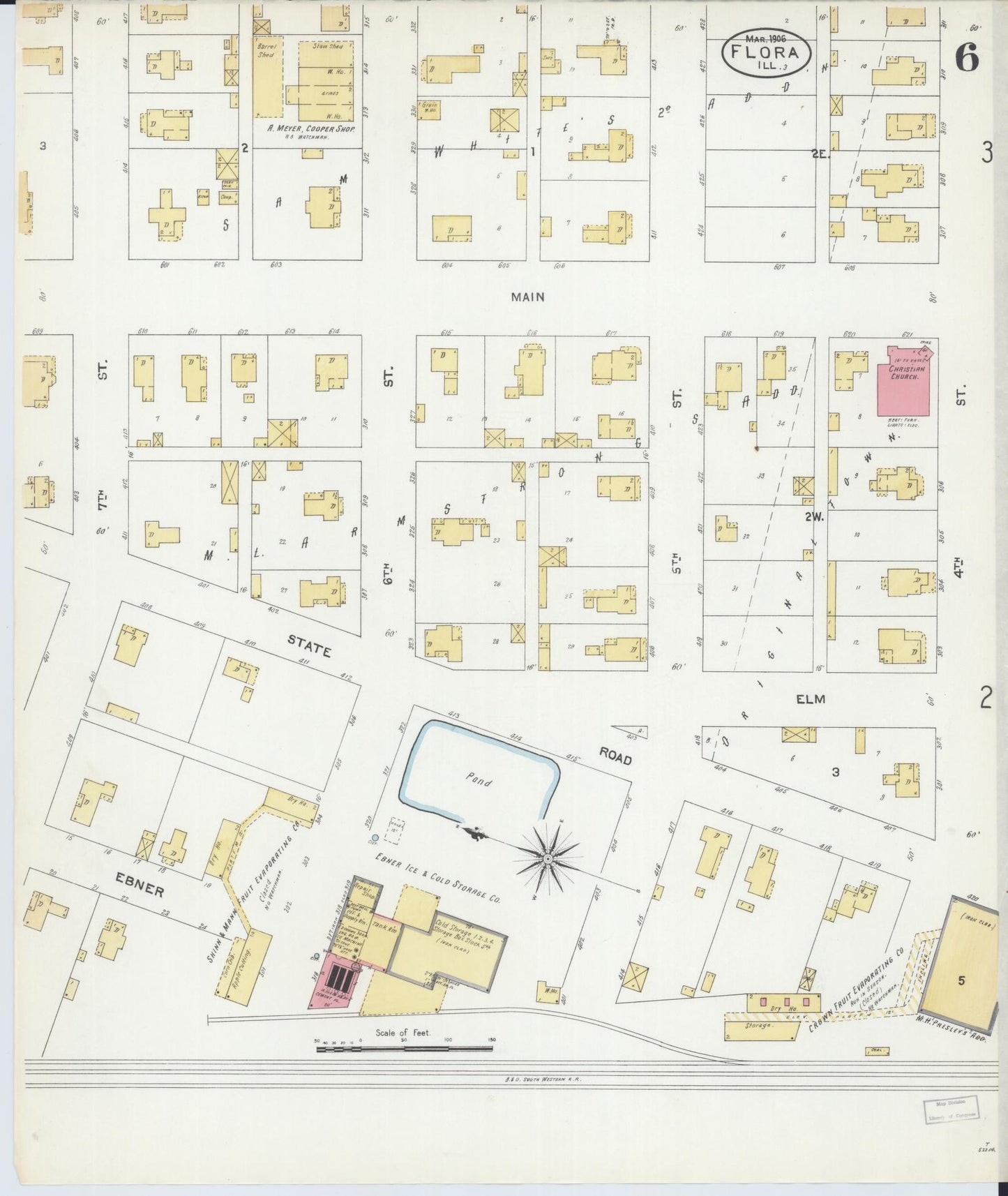 Sanborn Fire Insurance Map from Flora, Clay County, Illinois (1906), Sheet #0006 - Historic Sanborn Fire Insurance Map Print, vintage old map wall art, antique decor, genealogy gift, Illinois Illinois map