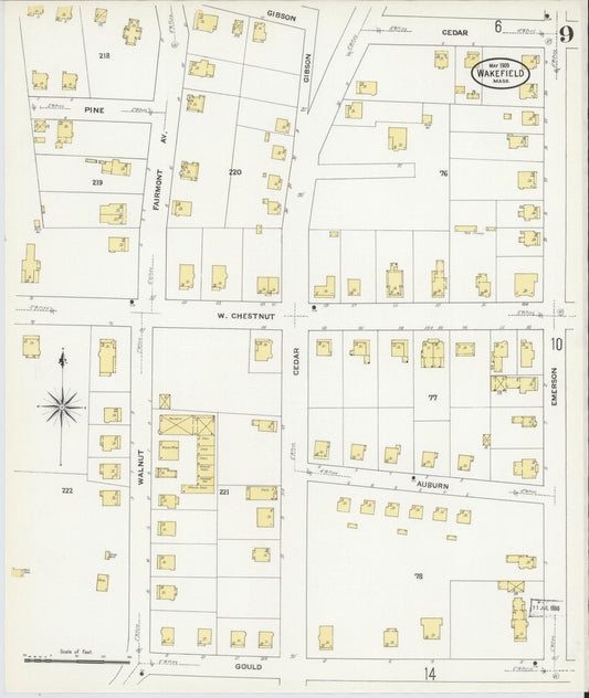 Sanborn Fire Insurance Map from Wakefield, Middlesex County, Massachusetts (1909), Sheet #0009 - Historic Sanborn Fire Insurance Map Print, vintage old map wall art, antique decor, genealogy gift, Massachusetts Massachusetts map
