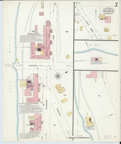 Sanborn Fire Insurance Map from Belding, Ionia County, Michigan (1908), Sheet #0007 - Historic Sanborn Fire Insurance Map Print, vintage old map wall art, antique decor, genealogy gift, Michigan Michigan map