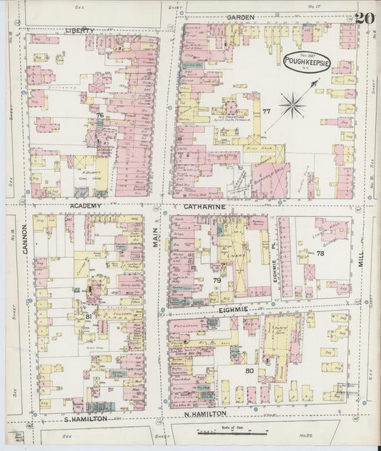 Sanborn Fire Insurance Map from Poughkeepsie, Dutchess County, New York (1887), Sheet #0020 - Historic Sanborn Fire Insurance Map Print, vintage old map wall art, antique decor, genealogy gift, New York New York map