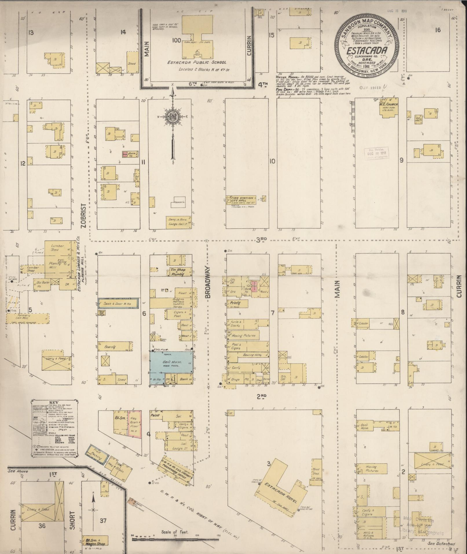 Sanborn Fire Insurance Map from Estacada, Clackamas County, Oregon (1911), Sheet #0001 - Historic Sanborn Fire Insurance Map Print, vintage old map wall art, antique decor, genealogy gift, Oregon Oregon map