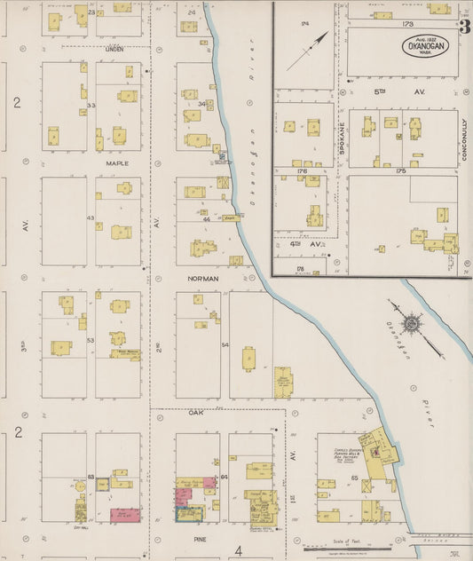 Sanborn Fire Insurance Map from Okanogan, Okanogan County, Washington (1922), Sheet #0003 - Historic Sanborn Fire Insurance Map Print, vintage old map wall art, antique decor, genealogy gift, Washington Washington map