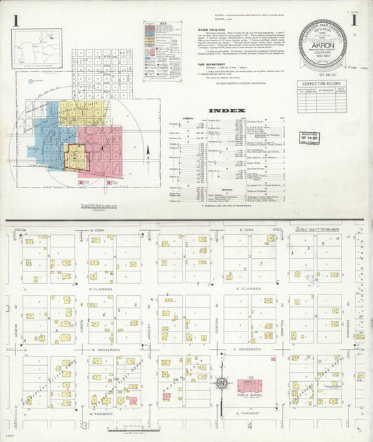 Sanborn Fire Insurance Map from Akron, Washington County, Colorado (1937), Sheet #0001 - Historic Sanborn Fire Insurance Map Print, vintage old map wall art, antique decor, genealogy gift, Colorado Colorado map
