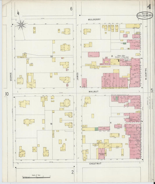 Sanborn Fire Insurance Map from Goldsboro, Wayne County, North Carolina (1896), Sheet #0004 - Historic Sanborn Fire Insurance Map Print, vintage old map wall art, antique decor, genealogy gift, North Carolina North Carolina map