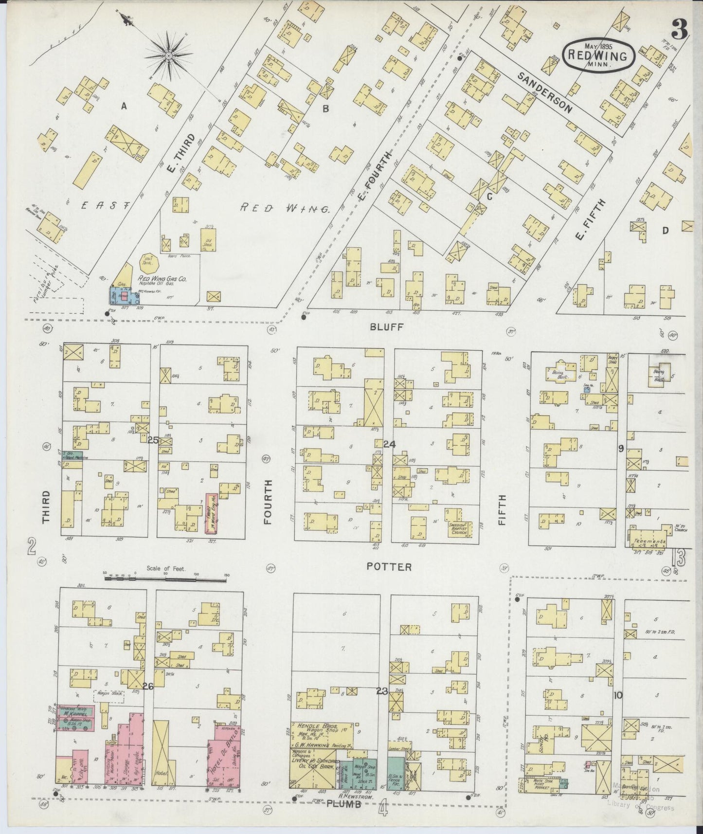 Sanborn Fire Insurance Map from Red Wing, Goodhue County, Minnesota (1895), Sheet #0003 - Complete Map Set gallery image, historic Sanborn map, vintage wall art, Minnesota Minnesota