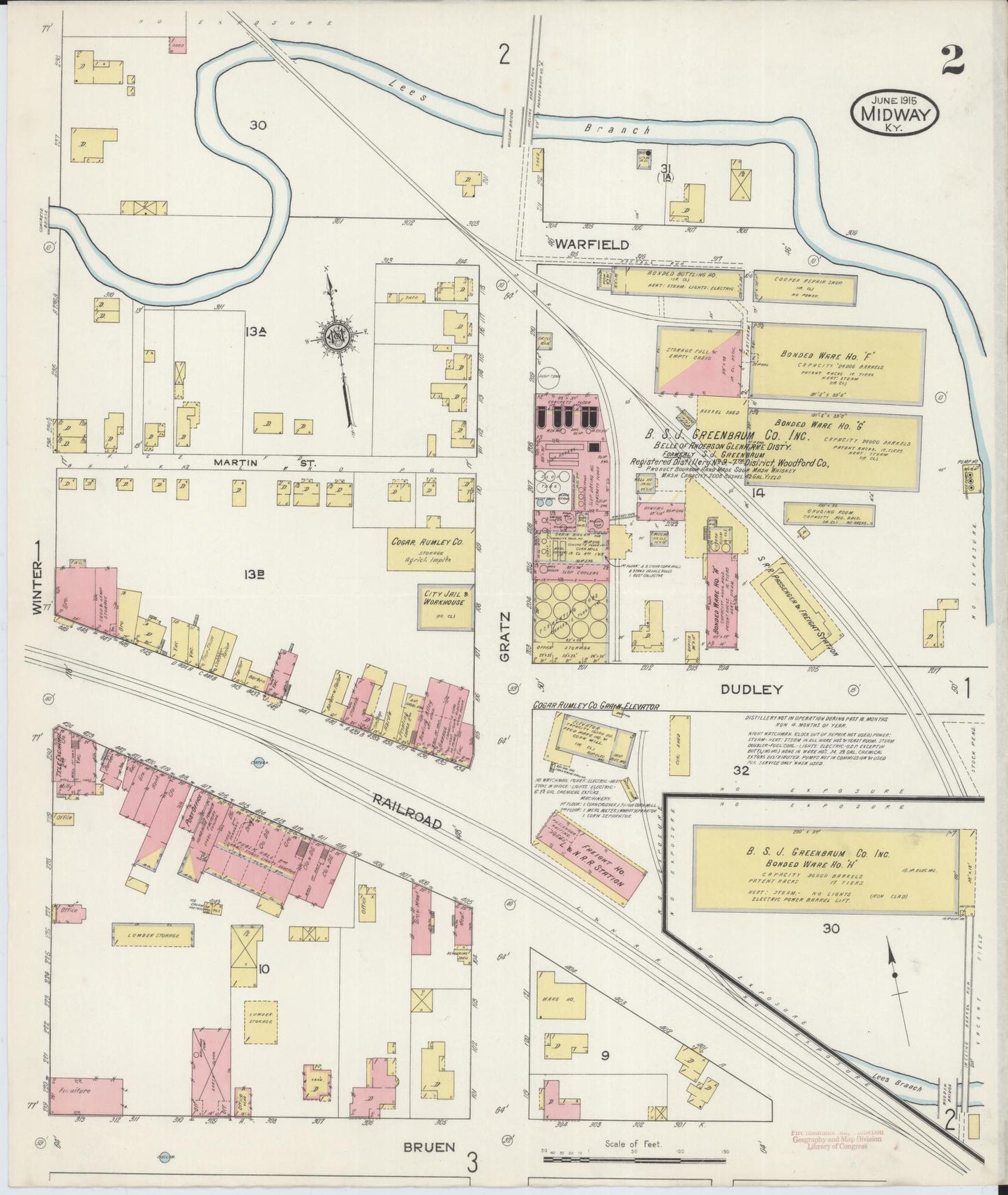 Sanborn Fire Insurance Map from Midway, Woodford County, Kentucky (1915), Sheet #0002 - Historic Sanborn Fire Insurance Map Print, vintage old map wall art, antique decor, genealogy gift, Kentucky Kentucky map