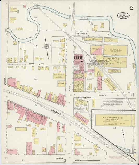 Sanborn Fire Insurance Map from Midway, Woodford County, Kentucky (1915), Sheet #0002 - Historic Sanborn Fire Insurance Map Print, vintage old map wall art, antique decor, genealogy gift, Kentucky Kentucky map