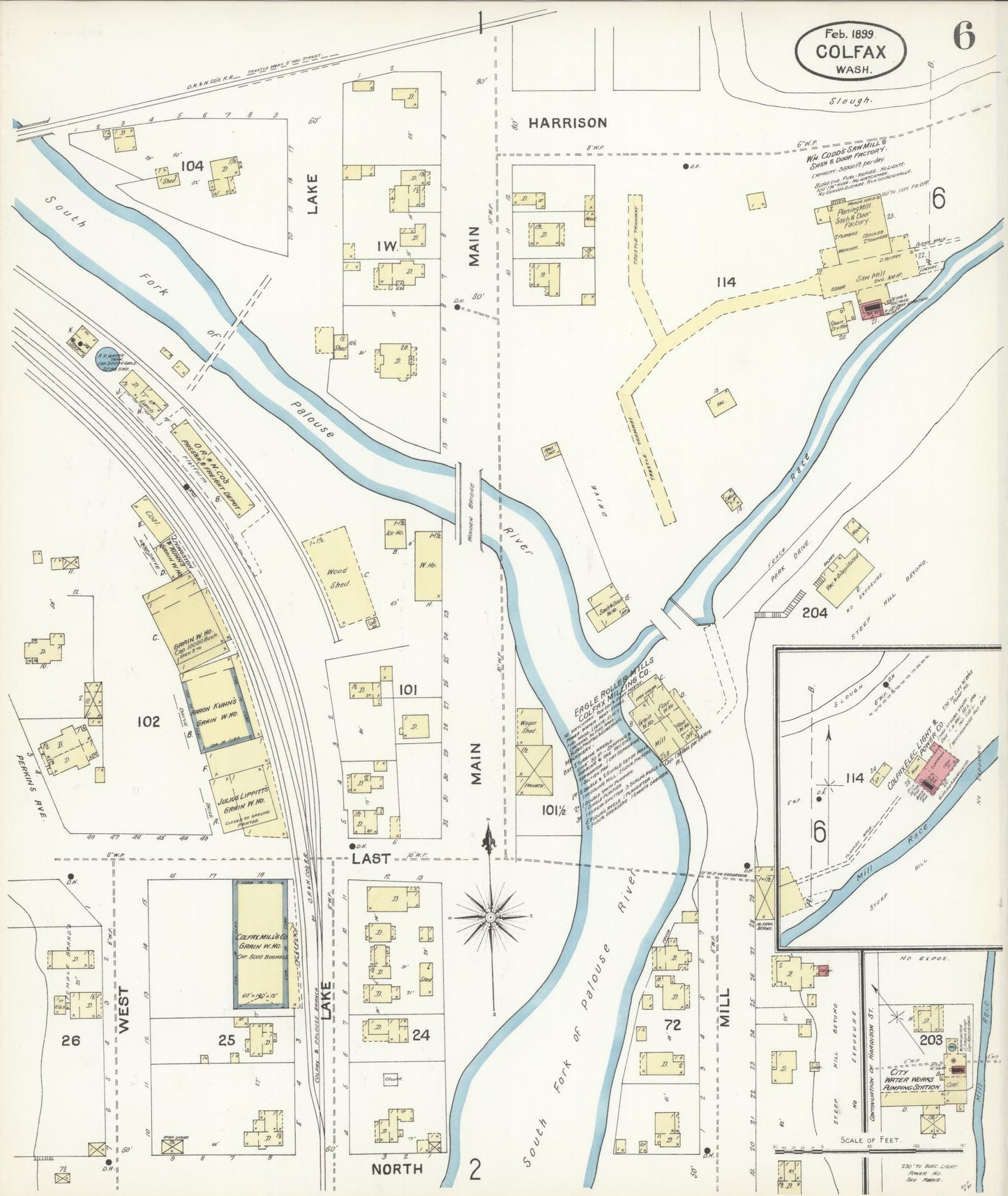 Sanborn Fire Insurance Map from Colfax, Whitman County, Washington (1899), Sheet #0006 - Complete Map Set gallery image, historic Sanborn map, vintage wall art, Washington Washington