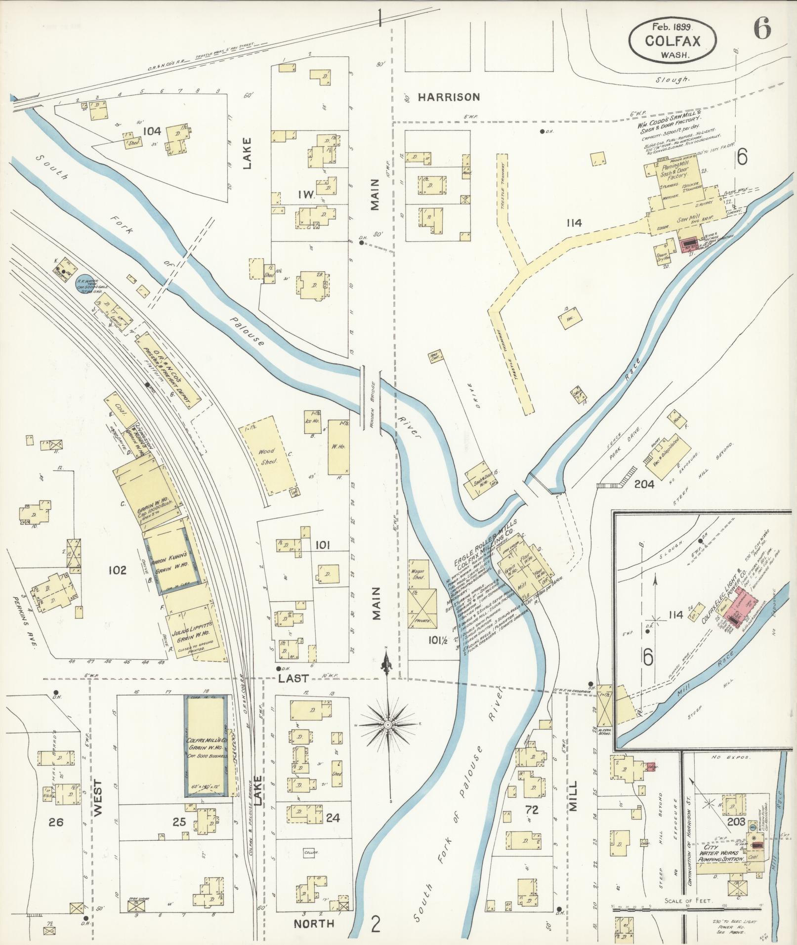 Sanborn Fire Insurance Map from Colfax, Whitman County, Washington (1899), Sheet #0006 - Complete Map Set gallery image, historic Sanborn map, vintage wall art, Washington Washington