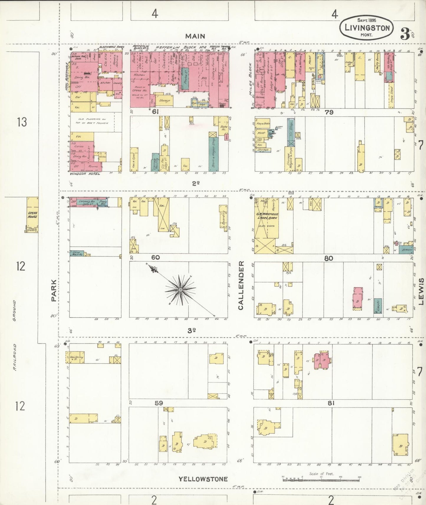 Sanborn Fire Insurance Map from Livingston, Park County, Montana (1896), Sheet #0003 - Complete Map Set gallery image, historic Sanborn map, vintage wall art, Montana Montana