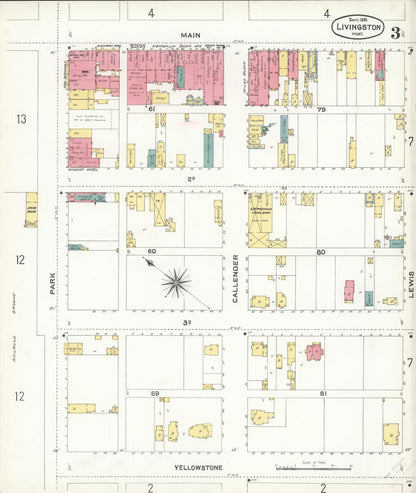 Sanborn Fire Insurance Map from Livingston, Park County, Montana (1896), Sheet #0003 - Complete Map Set gallery image, historic Sanborn map, vintage wall art, Montana Montana