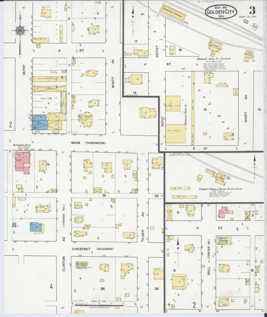 Sanborn Fire Insurance Map from Golden City, Barton County, Missouri (1918), Sheet #0003 - Historic Sanborn Fire Insurance Map Print, vintage old map wall art, antique decor, genealogy gift, Missouri Missouri map