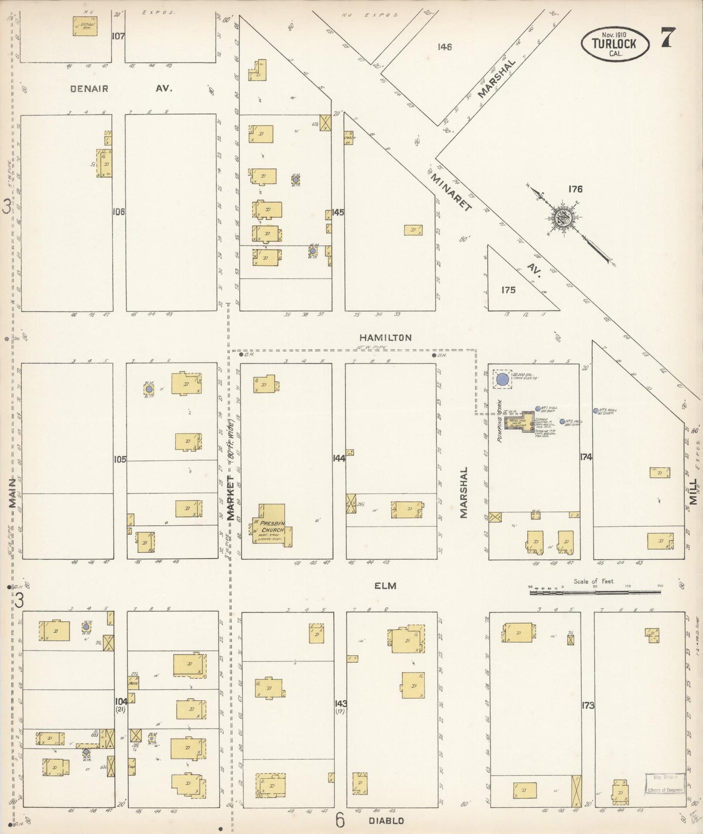 Sanborn Fire Insurance Map from Turlock, Stanislaus County, California (1910), Sheet #0007 - Complete Map Set gallery image, historic Sanborn map, vintage wall art, California California