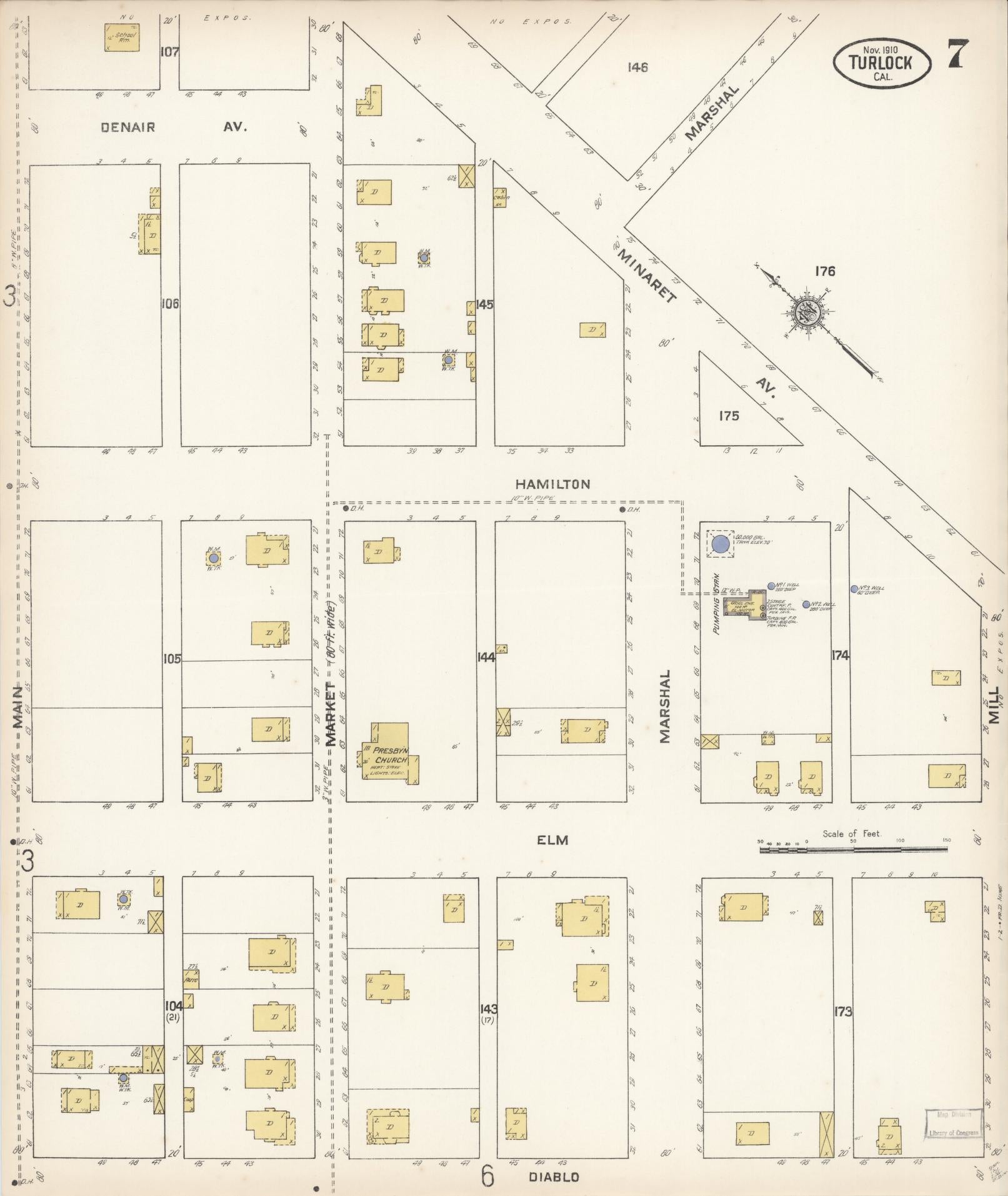 Sanborn Fire Insurance Map from Turlock, Stanislaus County, California (1910), Sheet #0007 - Complete Map Set gallery image, historic Sanborn map, vintage wall art, California California