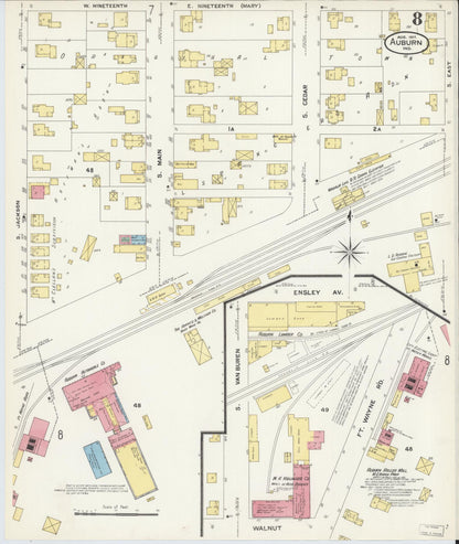 Sanborn Fire Insurance Map from Auburn, De Kalb County, Indiana (1907), Sheet #0008 - Complete Map Set gallery image, historic Sanborn map, vintage wall art, Indiana Indiana