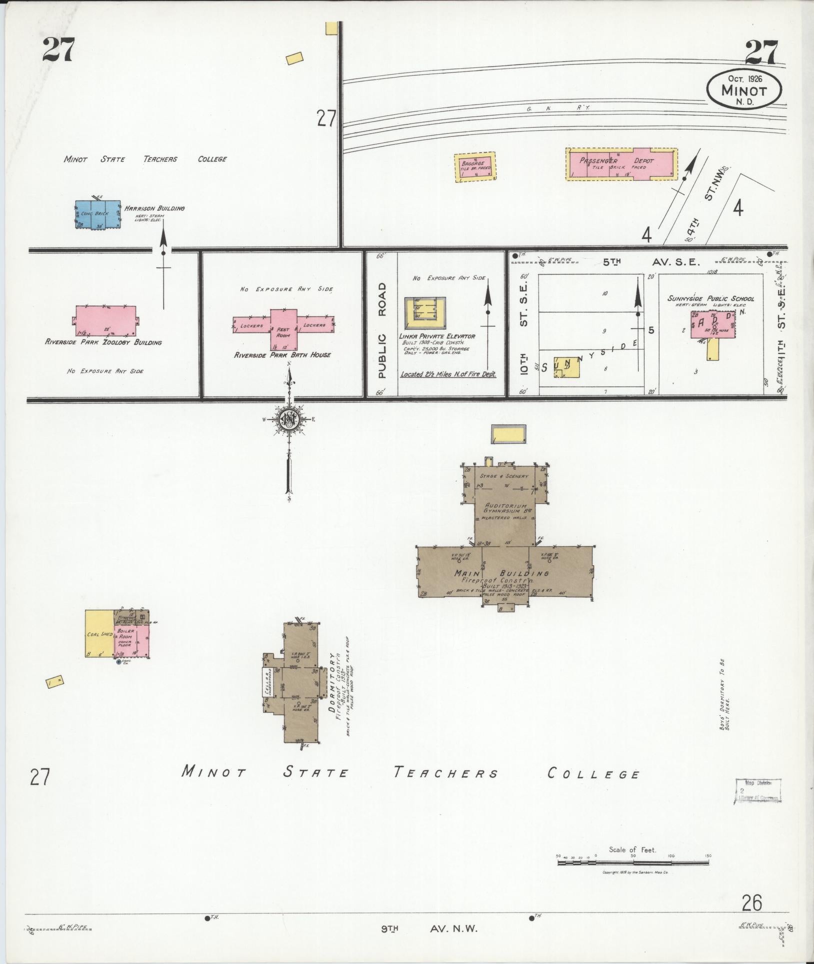 Sanborn Fire Insurance Map from Minot, Ward County, North Dakota (1926), Sheet #0027 - Complete Map Set gallery image, historic Sanborn map, vintage wall art, North Dakota North Dakota