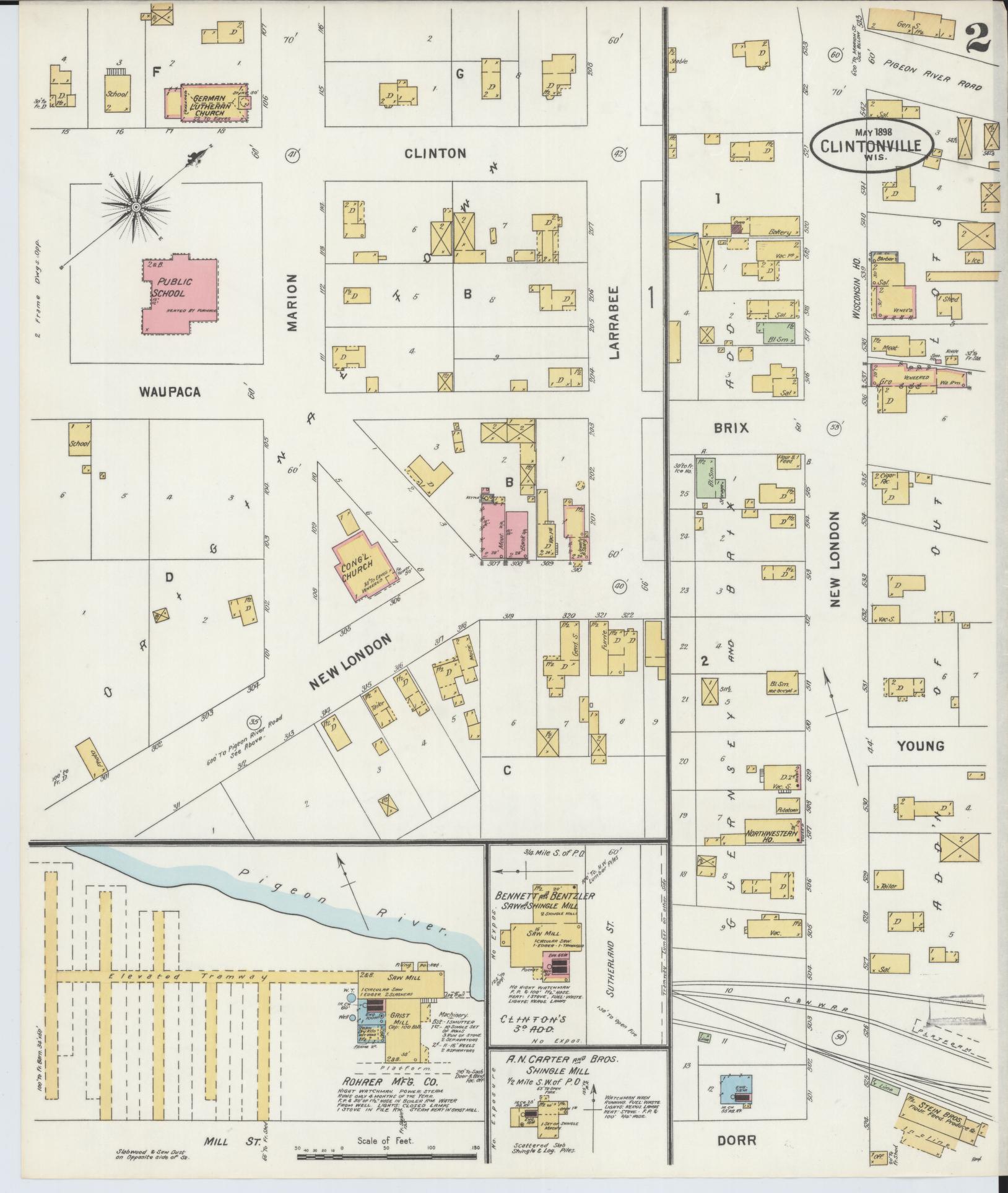 Sanborn Fire Insurance Map from Clintonville, Waupaca County, Wisconsin (1898), Sheet #0002 - Complete Map Set gallery image, historic Sanborn map, vintage wall art, Wisconsin Wisconsin