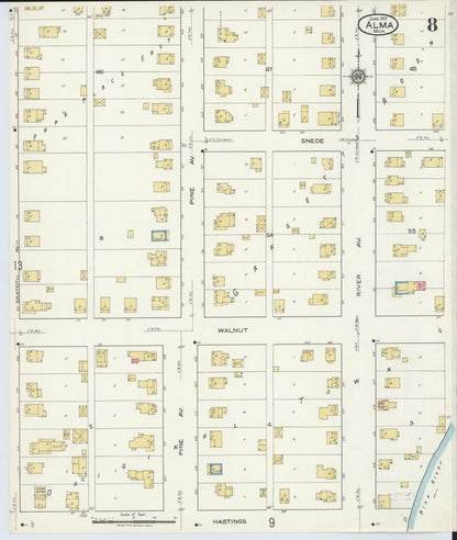 Sanborn Fire Insurance Map from Alma, Gratiot County, Michigan (1917), Sheet #0008 - Complete Map Set gallery image, historic Sanborn map, vintage wall art, Michigan Michigan
