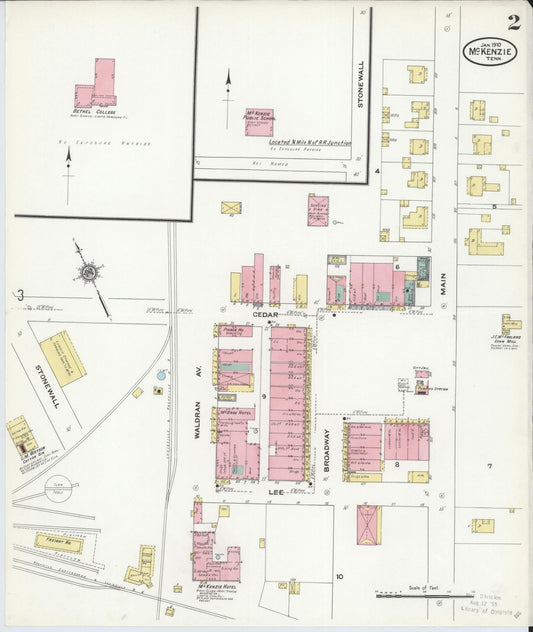 Sanborn Fire Insurance Map from McKenzie, Carroll County, Tennessee (1910), Sheet #0002 - Historic Sanborn Fire Insurance Map Print, vintage old map wall art, antique decor, genealogy gift, Tennessee Tennessee map