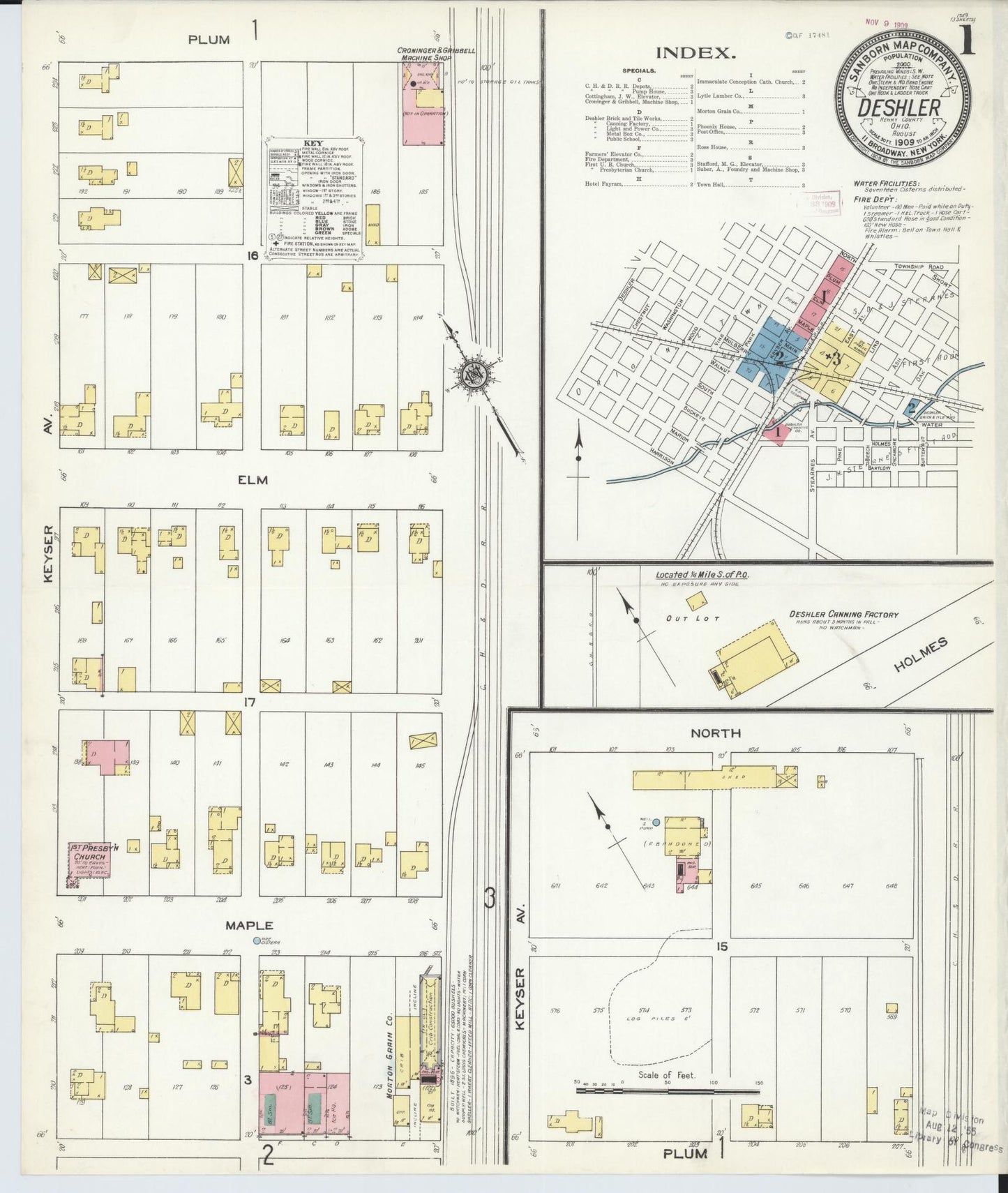 Sanborn Fire Insurance Map from Deshler, Henry County, Ohio (1909), Sheet #0001 - Historic Sanborn Fire Insurance Map Print, vintage old map wall art, antique decor, genealogy gift, Ohio Ohio map
