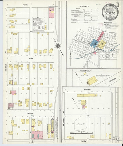 Sanborn Fire Insurance Map from Deshler, Henry County, Ohio (1909), Sheet #0001 - Historic Sanborn Fire Insurance Map Print, vintage old map wall art, antique decor, genealogy gift, Ohio Ohio map