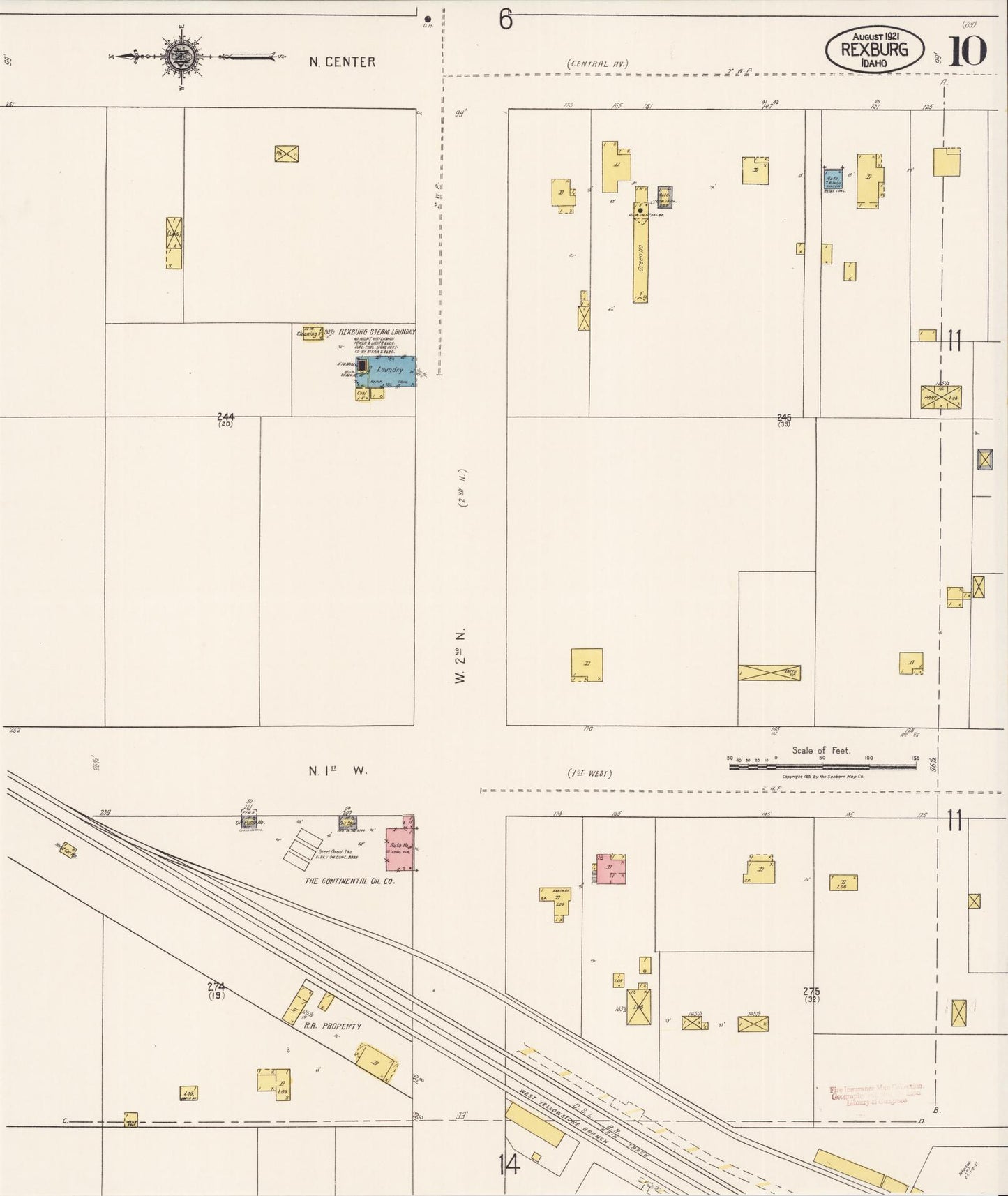Sanborn Fire Insurance Map from Rexburg, Madison County, Idaho (1921), Sheet #0010 - Complete Map Set gallery image, historic Sanborn map, vintage wall art, Idaho Idaho