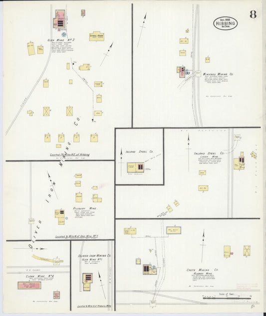 Sanborn Fire Insurance Map from Hibbing, Saint Louis County, Minnesota (1908), Sheet #0008 - Historic Sanborn Fire Insurance Map Print, vintage old map wall art, antique decor, genealogy gift, Minnesota Minnesota map