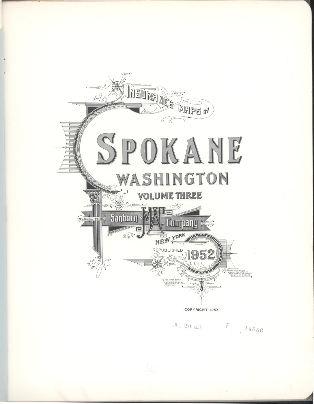 Sanborn Fire Insurance Map from Spokane, Spokane County, Washington (1952), Sheet #0001 - Complete Map Set gallery image, historic Sanborn map, vintage wall art, Washington Washington