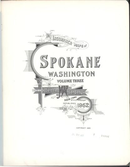 Sanborn Fire Insurance Map from Spokane, Spokane County, Washington (1952), Sheet #0001 - Complete Map Set gallery image, historic Sanborn map, vintage wall art, Washington Washington