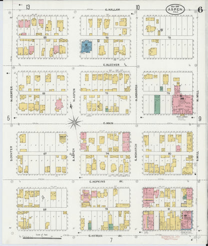 Sanborn Fire Insurance Map from Aspen, Pitkin County, Colorado (1904), Sheet #0006 - Complete Map Set gallery image, historic Sanborn map, vintage wall art, Colorado Colorado